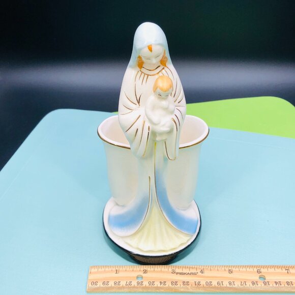 Vintage 60s SHAFFORD Porcelain Madonna with Baby Planter Rosary Holder Figurine - Picture 13 of 15